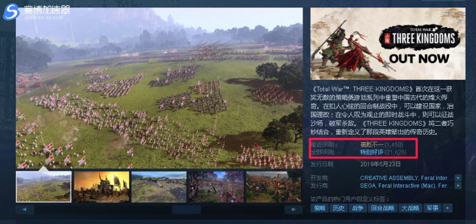《全战三国》好评率急速下降，游戏差评率暴涨 Steam加速器