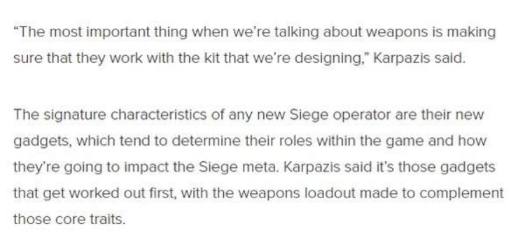 育碧解释《彩六：围攻》加速器新干员没专属武器 只侧重新装备